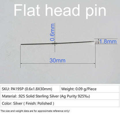 925 Sterling Silver Flat Head Pins, Silver T-pin For Jewelry Making Findings