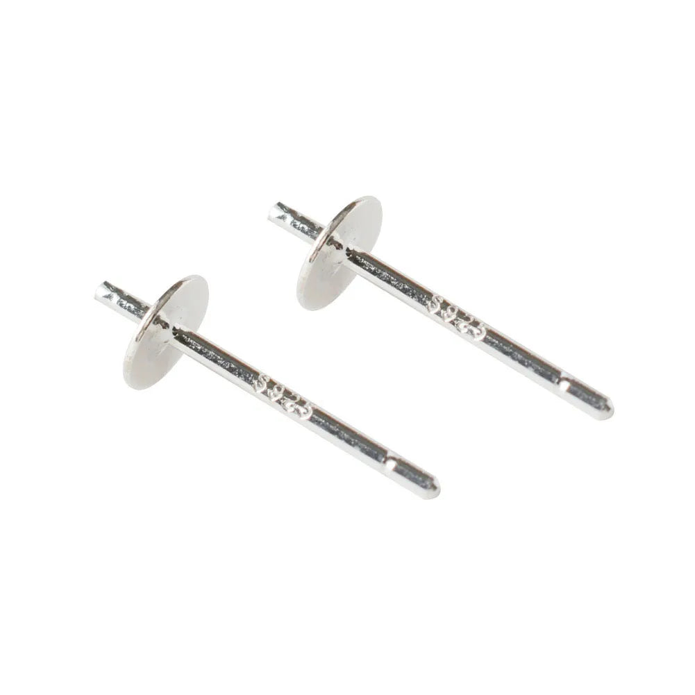 925 Sterling Silver blank post stud earrings with Flat Pad for jewelry making