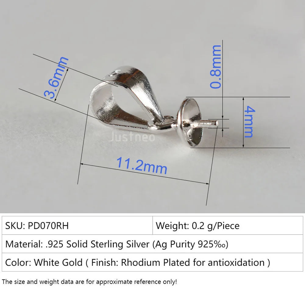 925 Silver Pendant Bail Connector with Pearl Cup Pin, Silver Pendant Bail with Cup Glue-on Pendant Connector for Jewelry Making