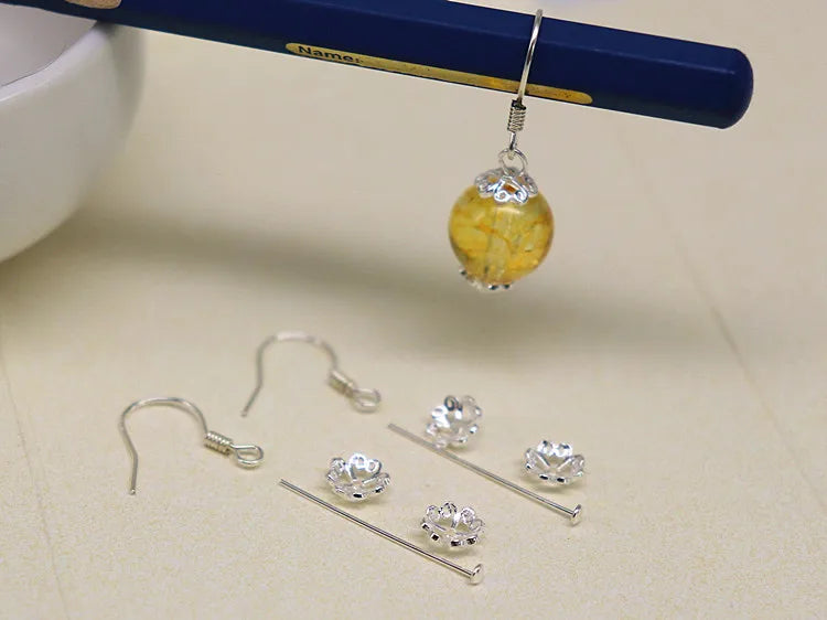 1Pair 925 Sterling Silver Earrling Settings Diy Jewelry Making Components For Round Beads Findings