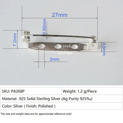 Solid 925 Sterling Silver Breastpin Safty-Closure Needle Lapel Stick, Handmade  DIY Blank Stick Pins Brooches Findings