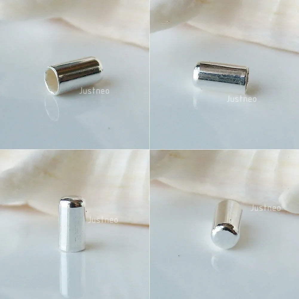 Solid 925 sterling silver cord end tips tube with 1.5mm hole,top sealed cord/string/chain/wire terminator