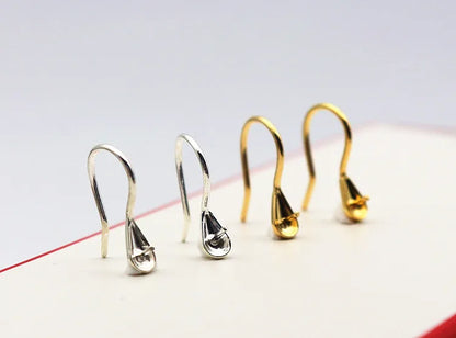 Solid 925 Sterling Silver Earring Hook High-Heeled with Pear Fitting Diy Jewelry Findings Women Components Making 1 Pair