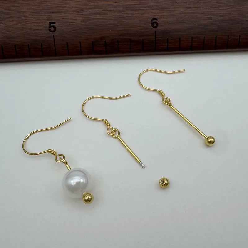 1Set Solid 925 Sterling Silver Earring Setting Screw 1cm 18k Gold Color for Round Beads DIY Accessories Jewelry Making