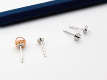 1 Pair Earring Studs Solid 925 Sterling Silver Ear Post Finding with Cupped Pad for Holding Pearl Beads Stones DIY Accessories