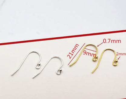 1Pair Solid 925 Sterling Silver Earring Hook 0.7*21mm with 2mm Ball DIY Components Jewelry Making Accessories Finding