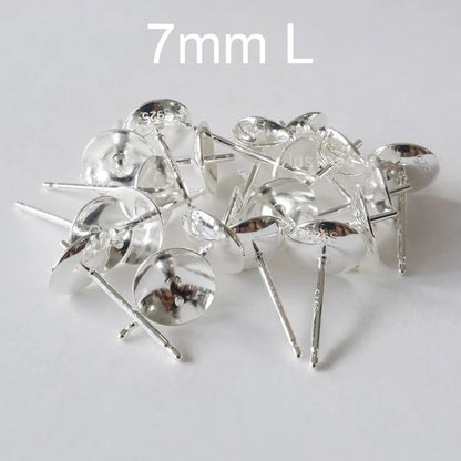 Solid 925 Sterling Silver Earring Studs Ear Post Finding with Cupped Pad for Holding Pearl Gemstone Beads