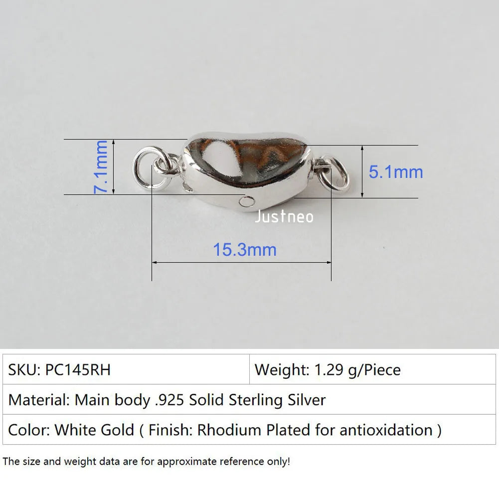solid 925 sterling silver pea-shaped security tab clasp for necklace/bracelet