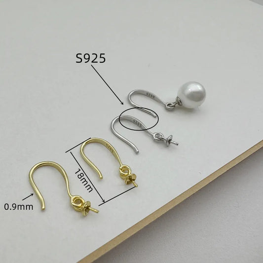 1Pair Solid 925 Sterling Silver Earring Hooks with Pearl Pins for Beads DIY Jewelry Accessories Making Components 18k Gold Color