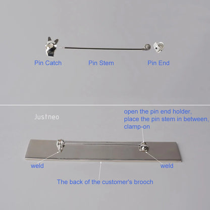 Sterling Silver Brooch Pin Findings, Silver Brooch Pin Catchs / Pin stems/ Pin Ends, Pin Back Straight Locking Jewelry Finding