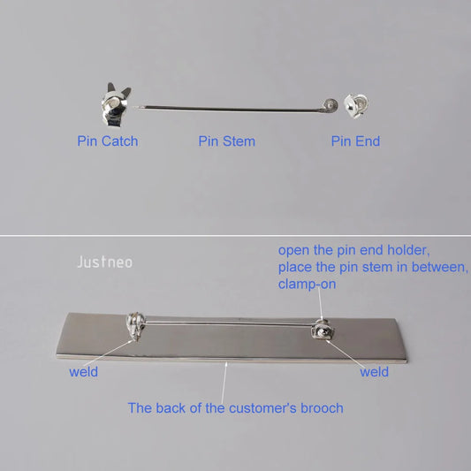 Sterling Silver Brooch Pin Findings, Silver Brooch Pin Catchs / Pin stems/ Pin Ends, Pin Back Straight Locking Jewelry Finding