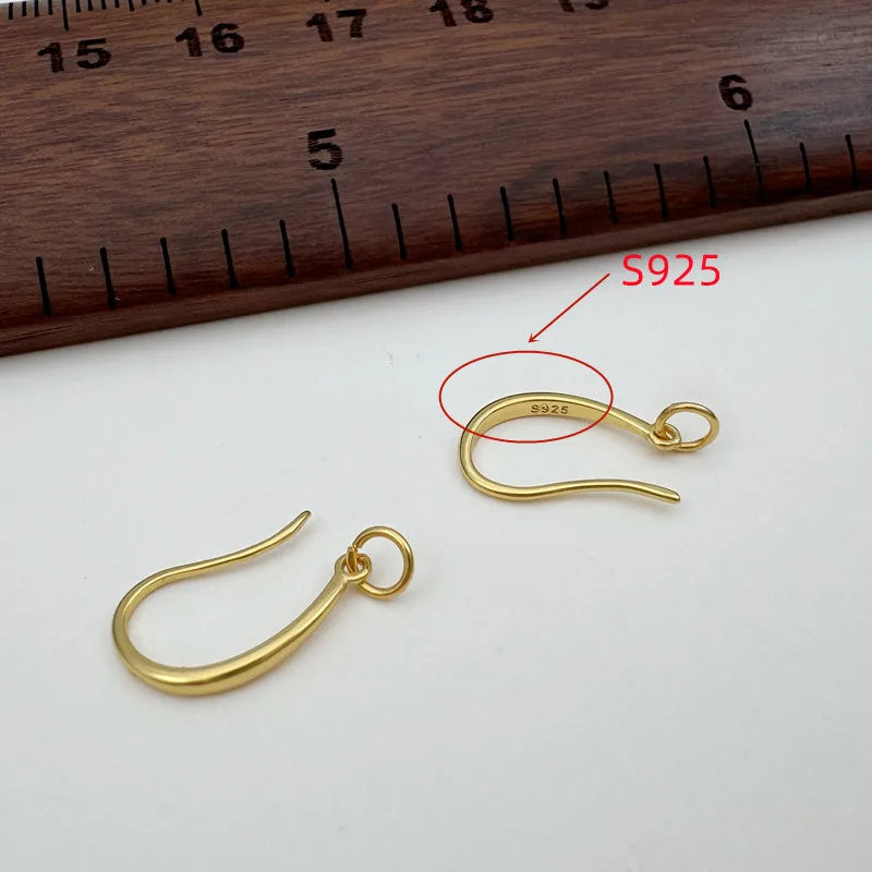 1Pair Solid 925 Sterling Silver Earring Hooks 18k Gold Color 9x14mm Simple DIY Jewelry Accessories Making Components