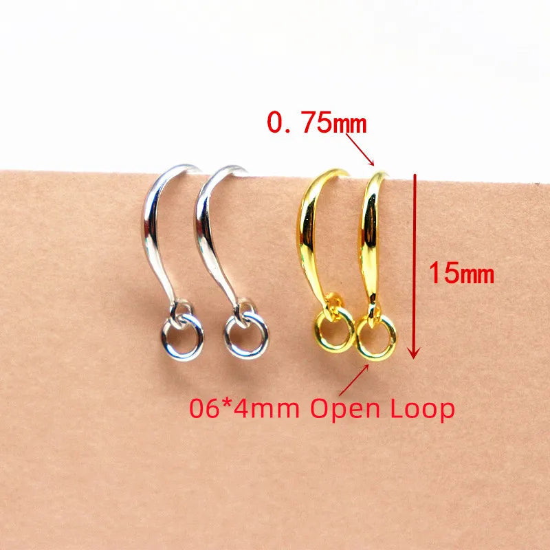 1 Pair Solid 925 Sterling Silver Earring Hook with Open Loop DIY Jewelry Componets Making Accessories Finding Original