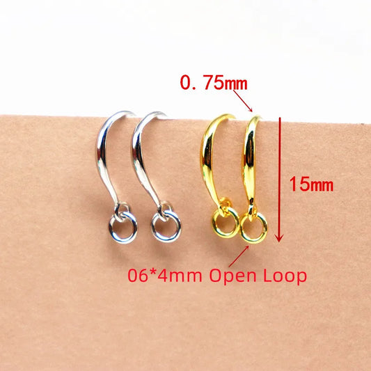 1 Pair Solid 925 Sterling Silver Earring Hook with Open Loop DIY Jewelry Componets Making Accessories Finding Original
