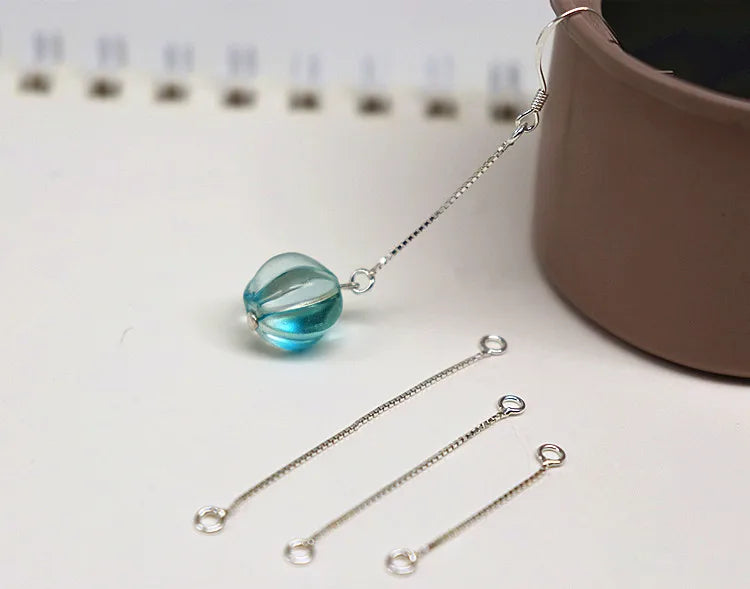 1 Pair Solid 925 Sterling Silver Earring Wire Box Chain 2-4cm for Ear Dangle Making Jewelry DIY Components