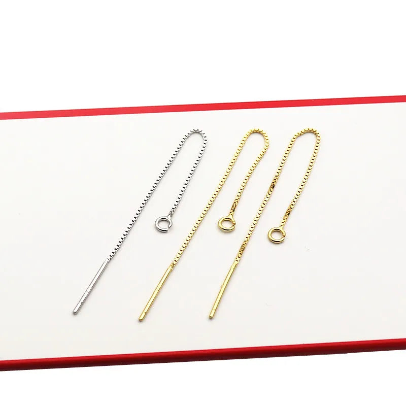 Solid 925 Sterling Silver Box Chain Earring Wire with Open Jump Ring DIY Jewelry Making Accessories Hypoallergenic 1 Pair
