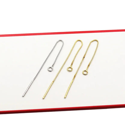 Solid 925 Sterling Silver Box Chain Earring Wire with Open Jump Ring DIY Jewelry Making Accessories Hypoallergenic 1 Pair