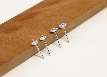 1Pair  925 Sterling  Silver Earring Settings Etud Flower Shape for Pearl Round Beans Accessories DIY Stones for Lady 1 Pair