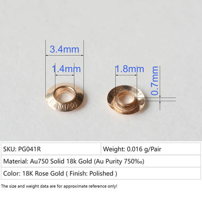 AU750 Solid 18k Carat Gold Eyelet Rivets for Big Hole Beads, jewelry DIY gold findings/components