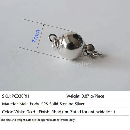 Solid 925 Sterling Silver Round Ball Box Clasp for Pearl Necklace Jewelry diy Components, 1 piece/lot