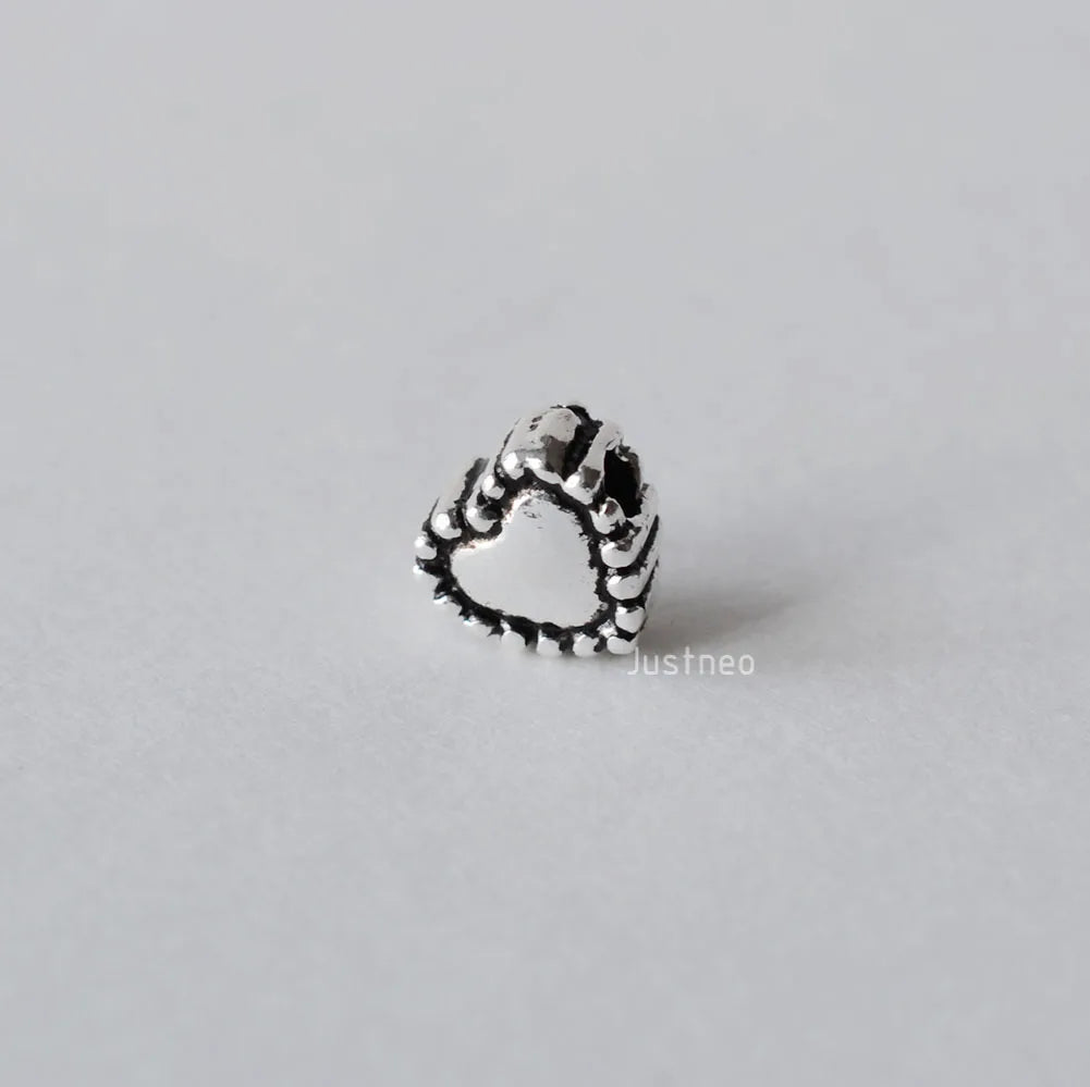 solid 925 sterling silver Heart-shaped charm beads, Thai Silver spacer loose bead with 1.2mm hole jewelry diy components
