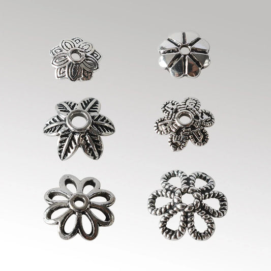925 Sterling Silver Bead Caps, Oxidized Silver Flower Spacer Bead End Caps For Jewelry Making Bulk, DIY Jewelry Accessories