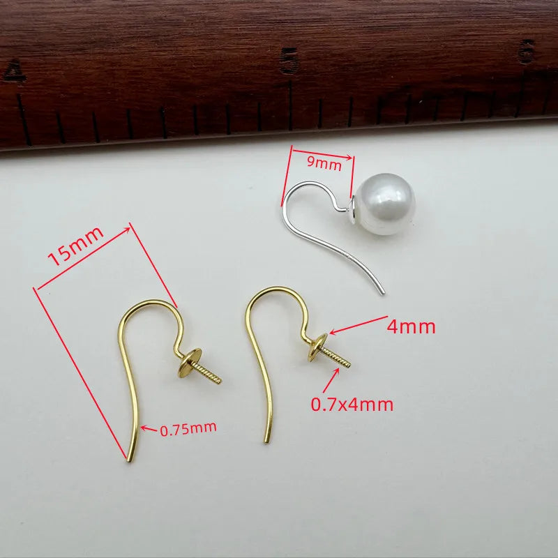 1Pair Solid 925 Sterling Silver Earring Hooks Holder Simple Pearl DIY Jewelry Making for Beads Settings Components Finding