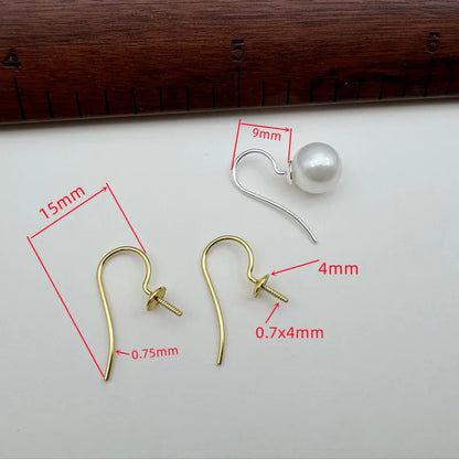 1Pair Solid 925 Sterling Silver Earring Hooks Holder Simple Pearl DIY Jewelry Making for Beads Settings Components Finding