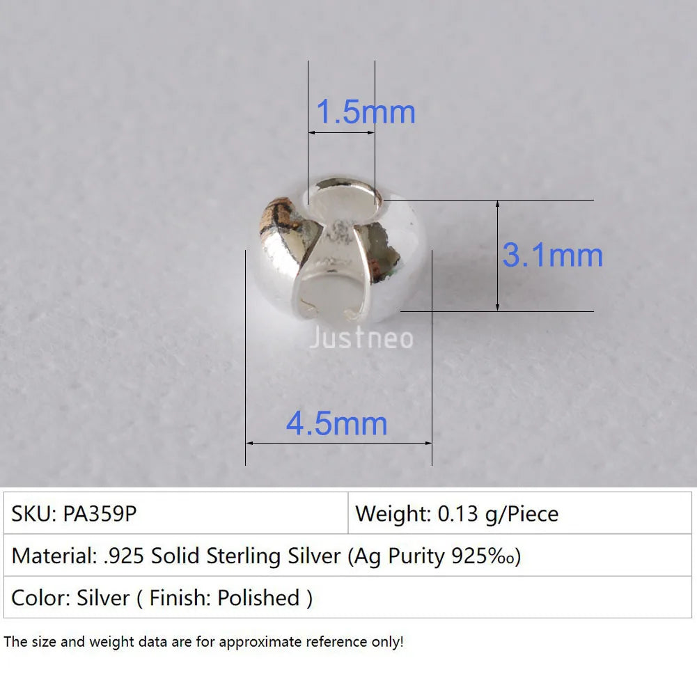 Silver Crimp Cover Bead, 925 Sterling Silver Loose Crimp Bead Knot Cover Hypoallergenic for Jewelry Making