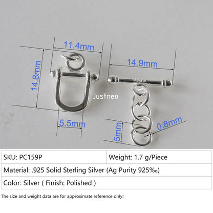 925 Sterling Silver Horseshoe Shape Toggle Clasp, Real Silver OT Bar Closure for Handmade Jewelry Design