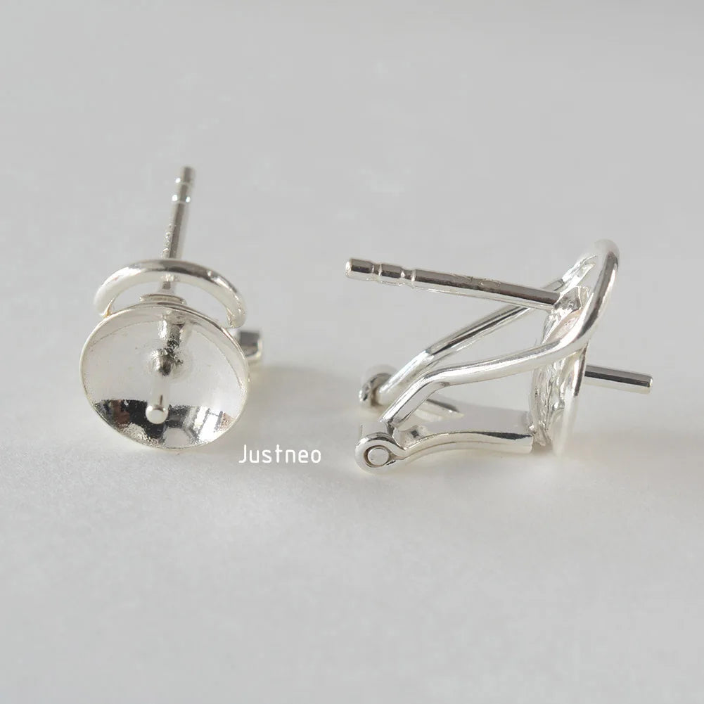925 Sterling Silver Earring Stud Posts and Pull-up Backs with 8mm Pearl earring cups for Jewelry making supplies