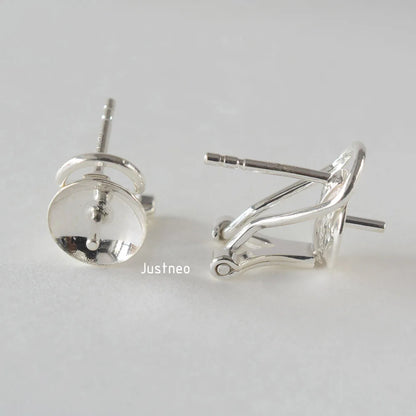 925 Sterling Silver Earring Stud Posts and Pull-up Backs with 8mm Pearl earring cups for Jewelry making supplies