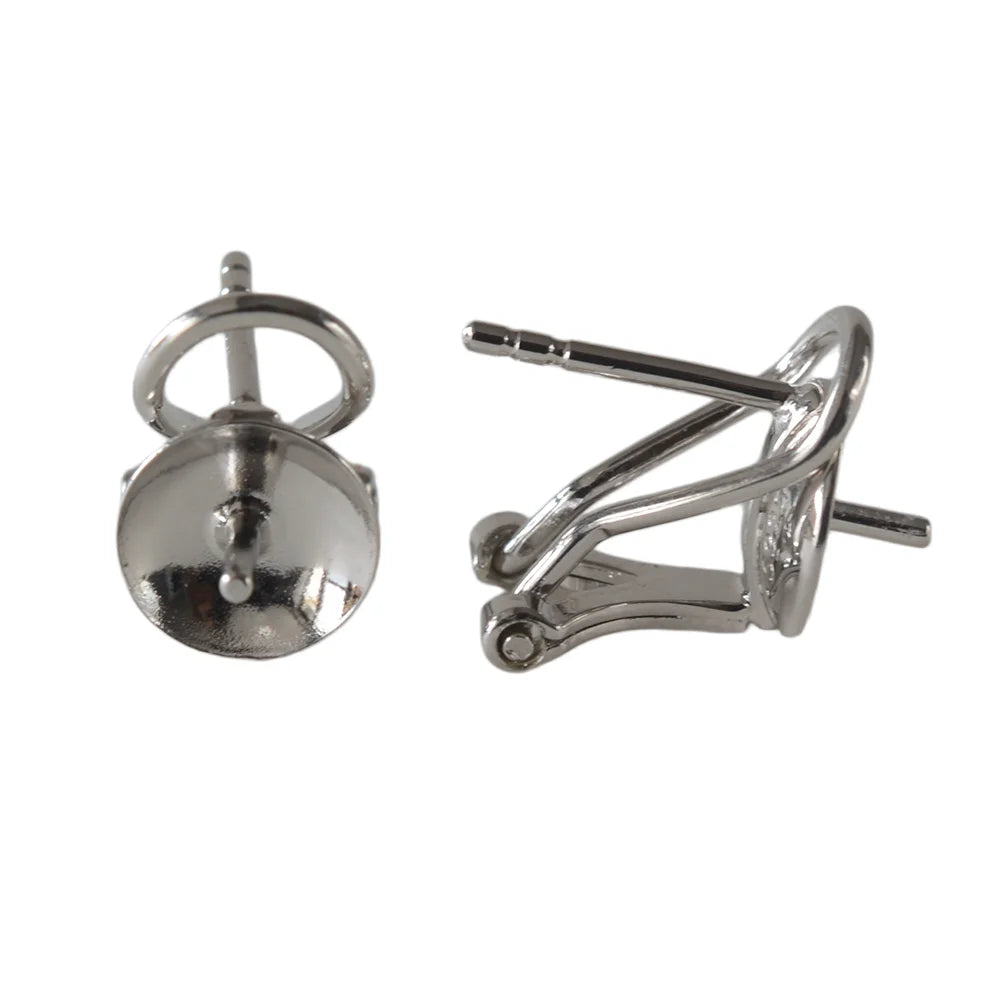 925 Sterling Silver Earring Stud Posts and Pull-up Backs with 8mm Pearl earring cups for Jewelry making supplies