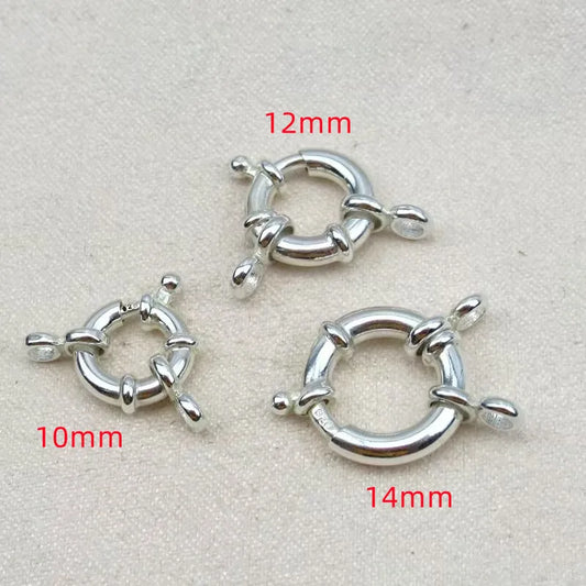 1Piece Solid 925 Sterling Silver Necklace Clasp 10/12/14mm Spring with 1 Strand Movable Nautical Ring for Bracelet DIY Jewelry