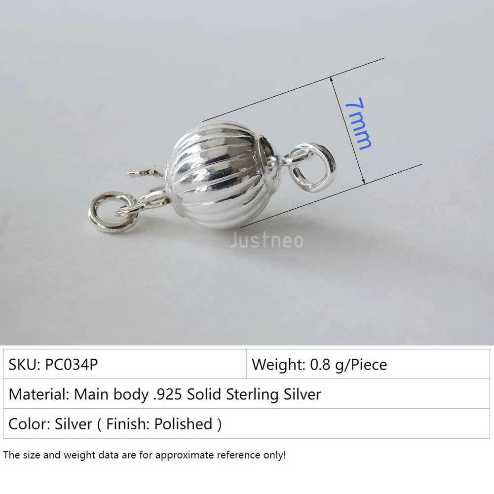 Solid 925 Sterling Silver Round Ball Box Clasp for Pearl Necklace Jewelry diy Components, 1 piece/lot