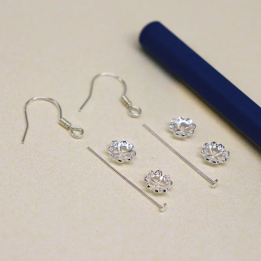 1Pair 925 Sterling Silver Earrling Settings Diy Jewelry Making Components For Round Beads Findings