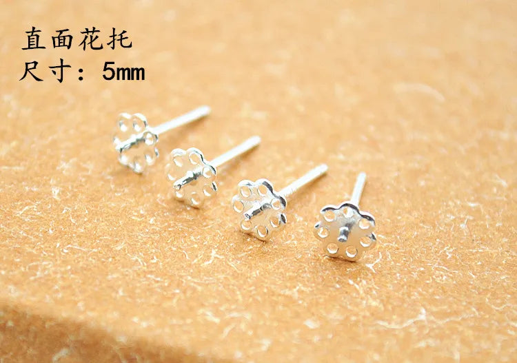 1 Pair 5mm Solid 925 Sterling Silver Earring Post Ear Studs with Cupped Pad Holding Jewelry Pearl Round Beads Making DIY