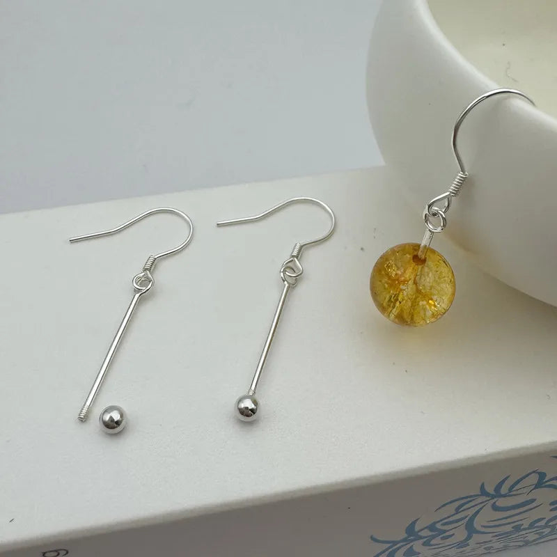 1Pair Solid 925 Sterling Silver Earring Hooks with Neddles for Round Beads 10-15-20mm DIY Jewelry Making Accessories