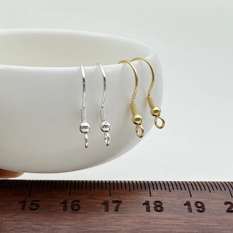 1Pair Solid 925 Sterling Silver Earring Hooks with Loop 18k Gold Color DIY Accessories Making Materials Finding