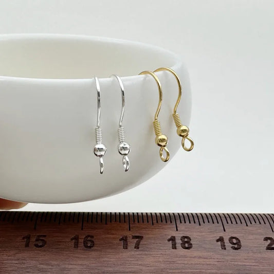 1Pair Solid 925 Sterling Silver Earring Hooks with Loop 18k Gold Color DIY Accessories Making Materials Finding