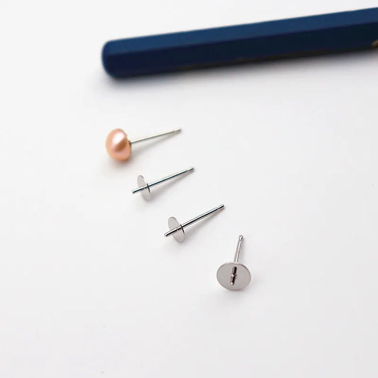 1 Pair Earring Studs Solid 925 Sterling Silver Ear Post Finding with Cupped Pad for Holding Pearl Beads Stones DIY Accessories