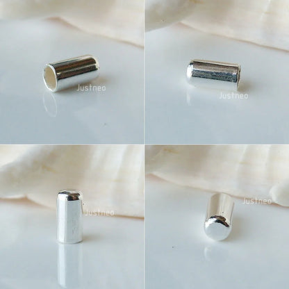 Solid 925 sterling silver cord end tips tube with 2mm hole,top sealed cord/string/chain/wire terminator