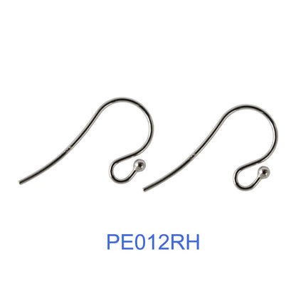 ear hook,24*0.8mm solid 925 sterling silver earring wire hooks with 2mm ball ,1pair
