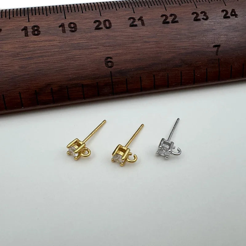 1Pair Solid 925 Sterling Silver Earring Studs with Open Jump RIng 3mm-5mm 4mm DIY Jewelry Making Accessories Finding