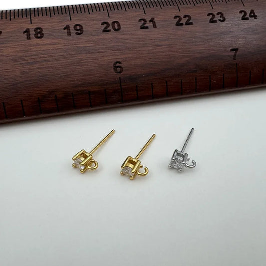 1Pair Solid 925 Sterling Silver Earring Studs with Open Jump RIng 3mm-5mm 4mm DIY Jewelry Making Accessories Finding