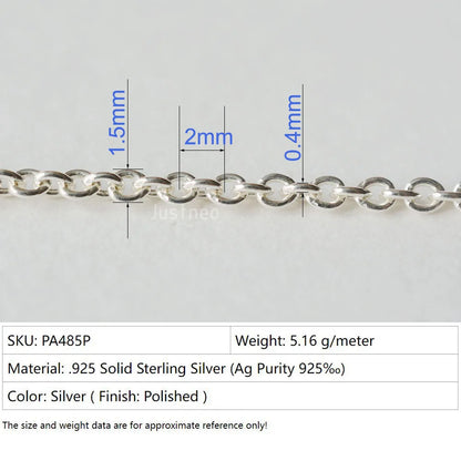 Solid 925 Sterling Silver Oval Cable Chain bulk Loose Rope Link for Jewelry making Diy Components and Findings, 1 meter