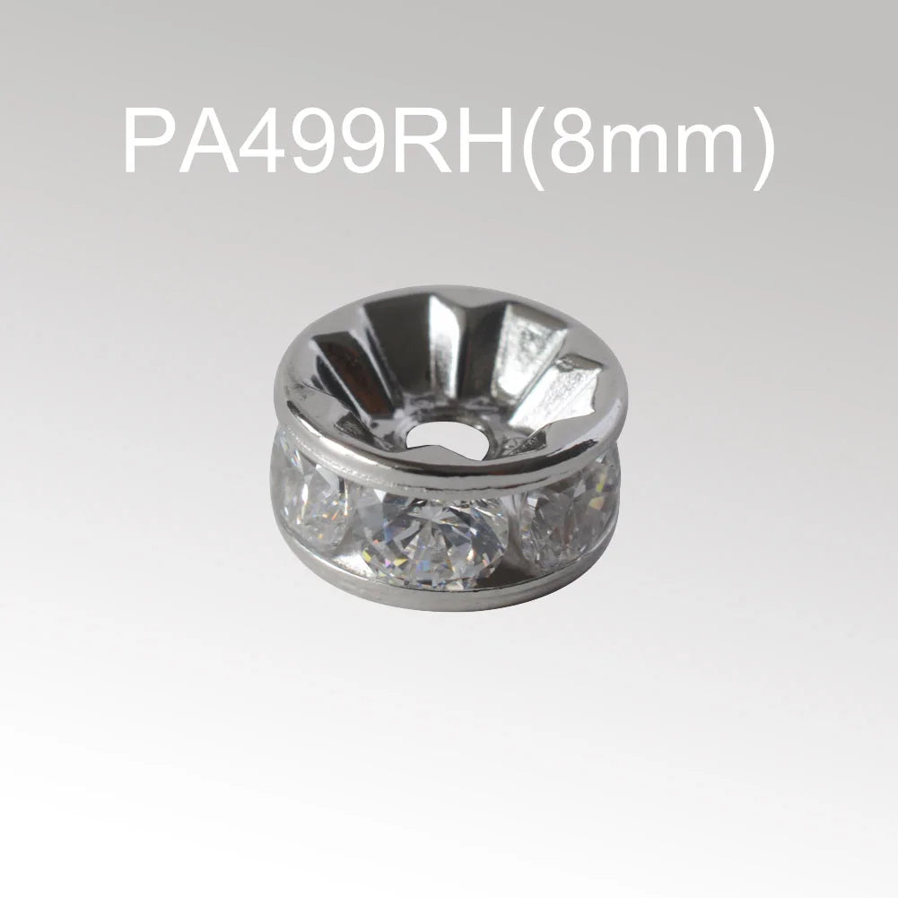 925 Sterling Silver CZ Rondelle Spacer Beads, Silver Clear Cubic Zirconia Loose Beads for DIY Craft Jewelry Making