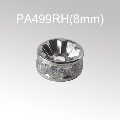 925 Sterling Silver CZ Rondelle Spacer Beads, Silver Clear Cubic Zirconia Loose Beads for DIY Craft Jewelry Making