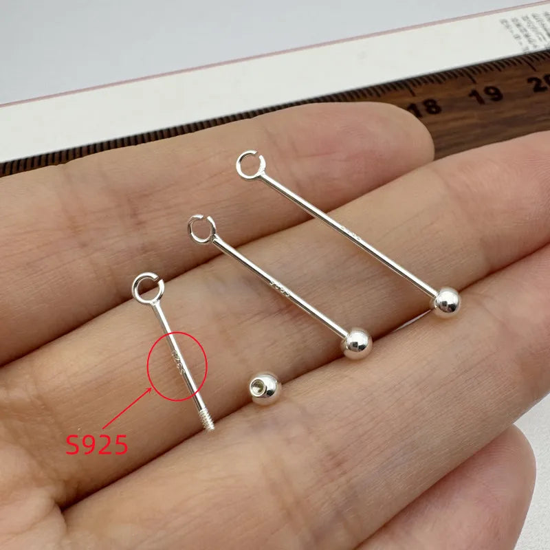 1PCS Solid 925 Sterling Silver Screw Needle Buckle Accessories Making DIY Jewelry Pendants Finding