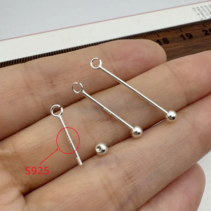 1PCS Solid 925 Sterling Silver Screw Needle Buckle Accessories Making DIY Jewelry Pendants Finding